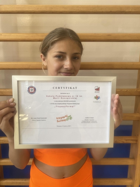 Certyfikat Ogólnopolskiego Programu Edukacyjnego „Trzymaj Formę''